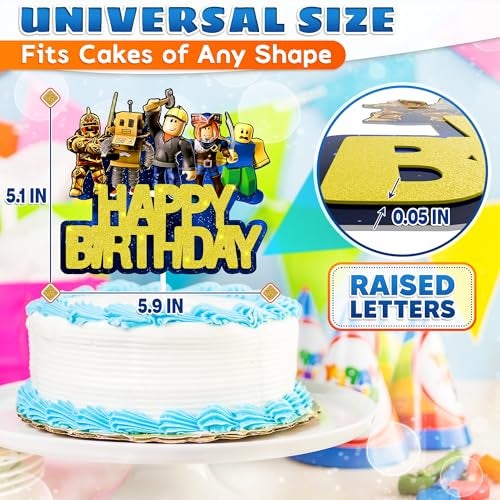 V TOWER Video Game Cake Topper Decorations - Vibrant Glitter Cardboard Gamer Cake Topper, Eye-Catching Design, Firm Installation & Easy Adjusting, Sturdy Plastic Stick - Birthday Decorations for Boys & Girls - Image 2