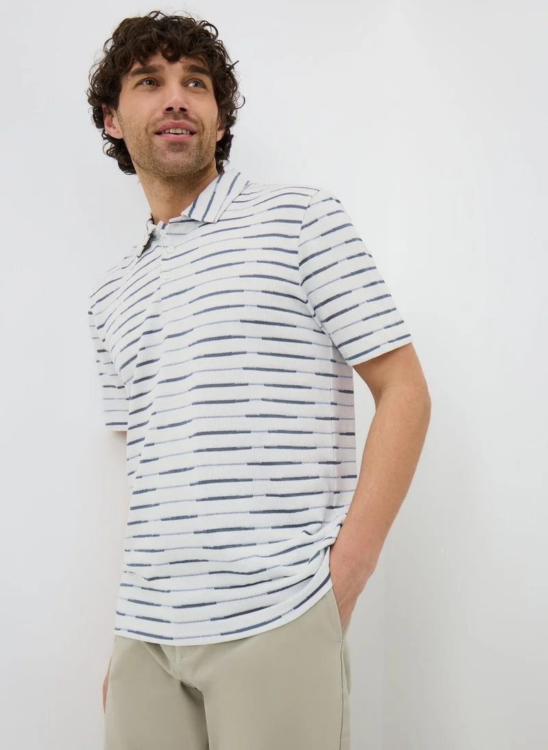 Matalan Navy Stripe Textured Polo Shirt