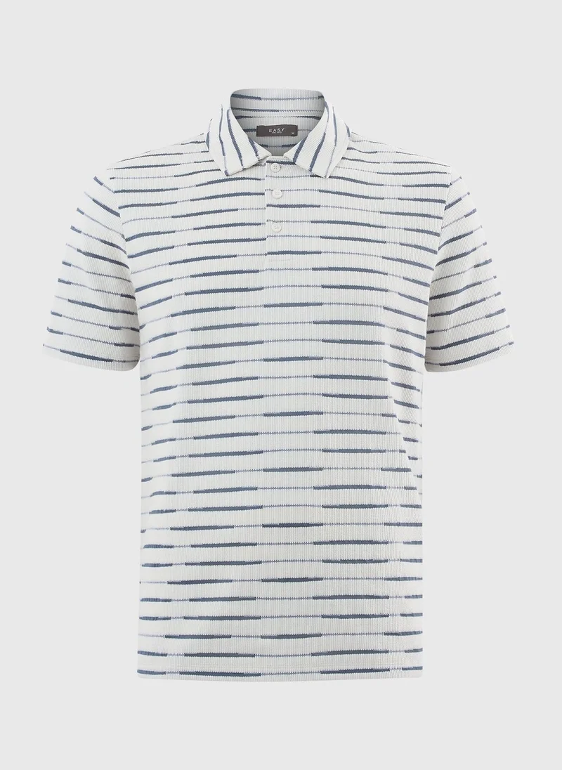 Matalan Blue/White Navy Stripe Textured Polo Shirt for Men | Best Price UAE