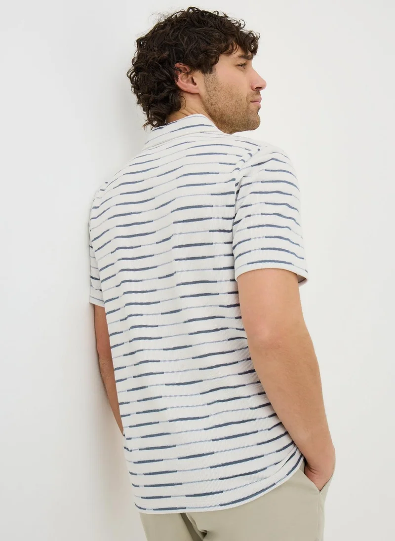 Matalan Blue/White Navy Stripe Textured Polo Shirt for Men | Best Price UAE