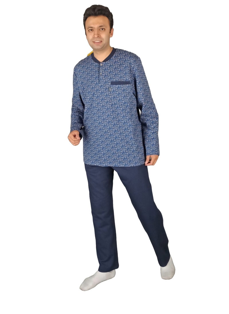 Jet - "Men Winter Pajama Set Long Sleeve & Long Pants - Navy Blue - Image 1