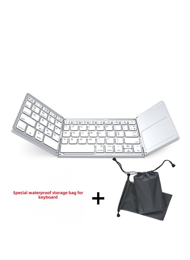 Type-c Charging Three-fold Folding Bluetooth Keyboard With Touch Wireless Bluetooth Keyboard Silent Dual-mode Charging Mouse-Specifications:B033 Regular Silver + White Mouse + Storage Bag  - Image 1