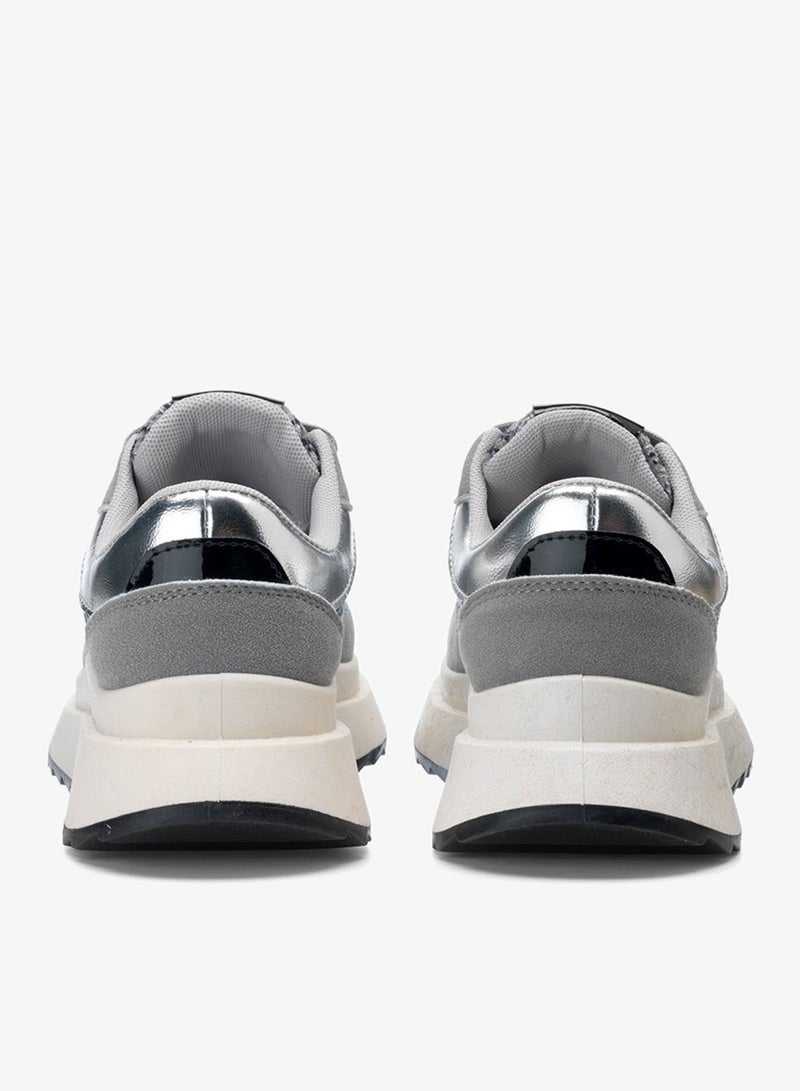 Freddy Women’s Platform Sneakers – Grey Suede & Textured Fabric Chunky Casual Shoes - Image 4