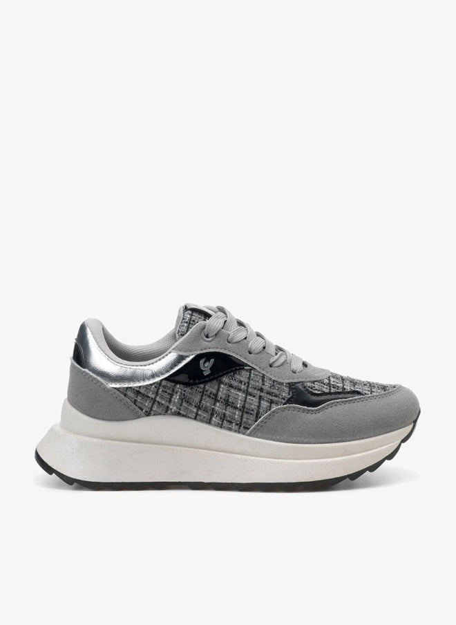 Freddy Women’s Platform Sneakers – Grey Suede & Textured Fabric Chunky Casual Shoes - Image 1