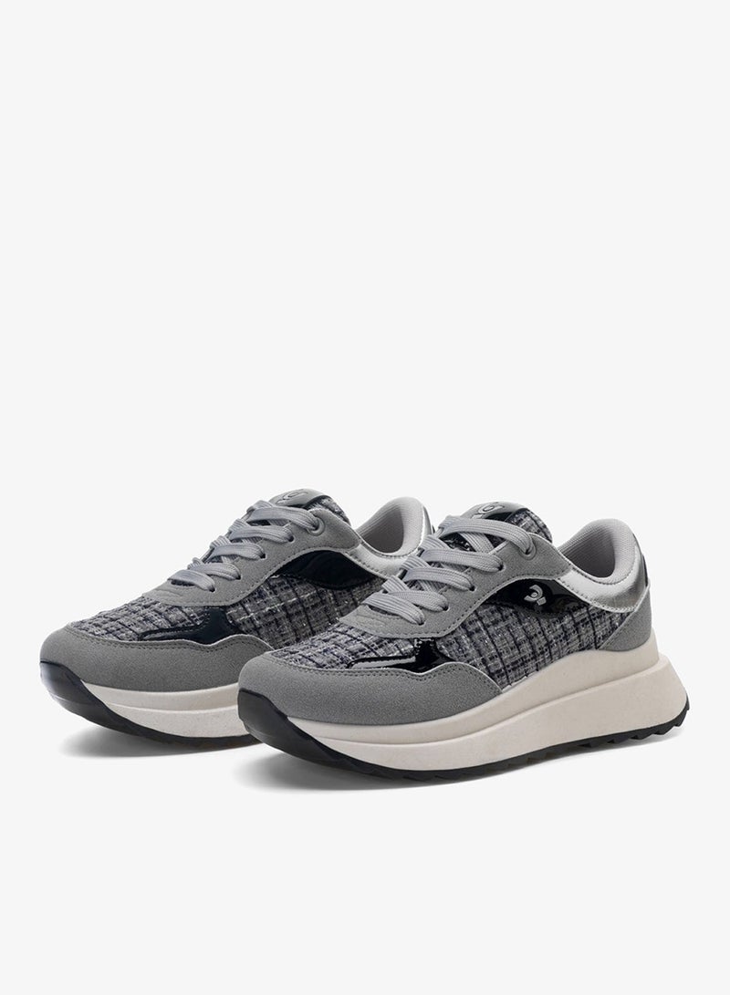 Freddy Women’s Platform Sneakers – Grey Suede & Textured Fabric Chunky Casual Shoes - Image 2