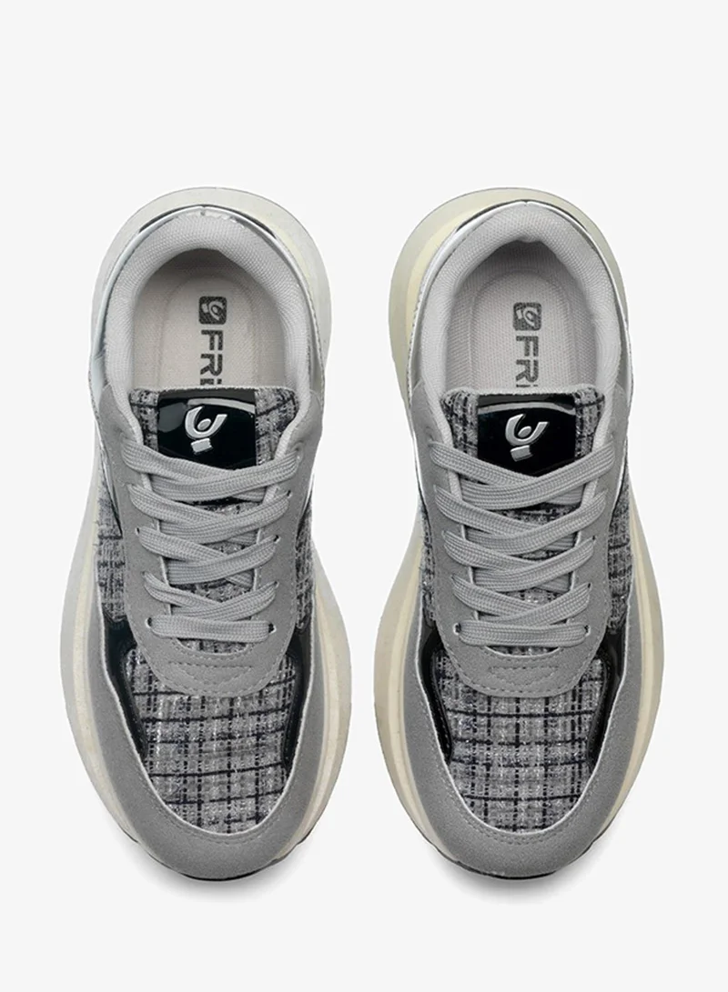 Freddy grey Freddy Women’s Platform Sneakers – Grey Suede & Textured Fabric Chunky Casual Shoes for Women | Best Price UAE