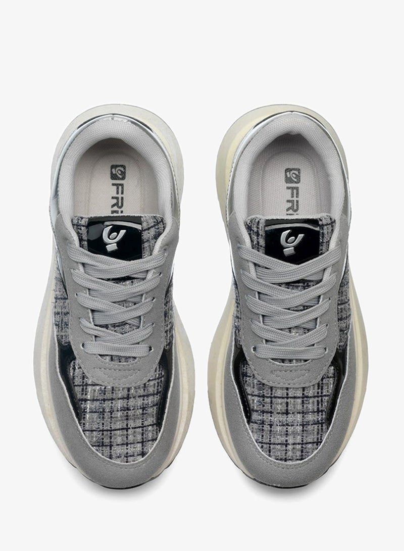 Freddy Women’s Platform Sneakers – Grey Suede & Textured Fabric Chunky Casual Shoes - Image 3