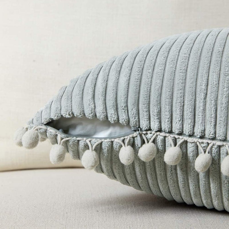 Fancy Homi 26x26 Pillow Covers Set of 2, Euro Pillow Covers with Pom-poms, Grey Big Throw Pillow Covers for Couch Bedroom 66x66 cm - Image 3