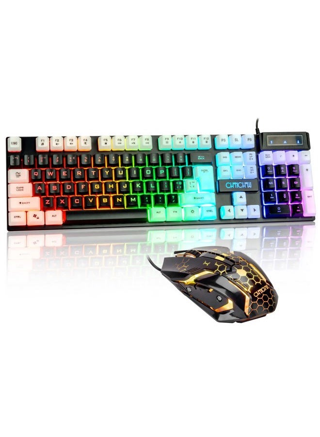 CHONCHOW Light Up Keyboard and Mouse Combo, Full Size RGB Gaming LED Keyboard and Rainbow Wired Gaming Mouse for PS4 PS5 Xbox One Computer Desktop PC Gamer Office - Image 1