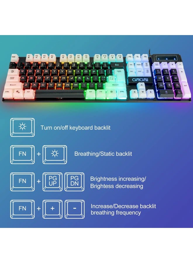 CHONCHOW Light Up Keyboard and Mouse Combo, Full Size RGB Gaming LED Keyboard and Rainbow Wired Gaming Mouse for PS4 PS5 Xbox One Computer Desktop PC Gamer Office - Image 4