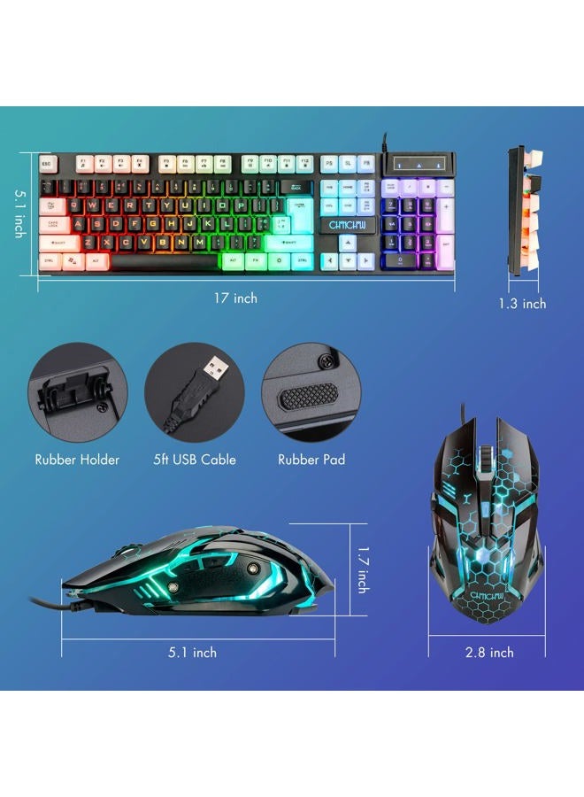 CHONCHOW Light Up Keyboard and Mouse Combo, Full Size RGB Gaming LED Keyboard and Rainbow Wired Gaming Mouse for PS4 PS5 Xbox One Computer Desktop PC Gamer Office - Image 3
