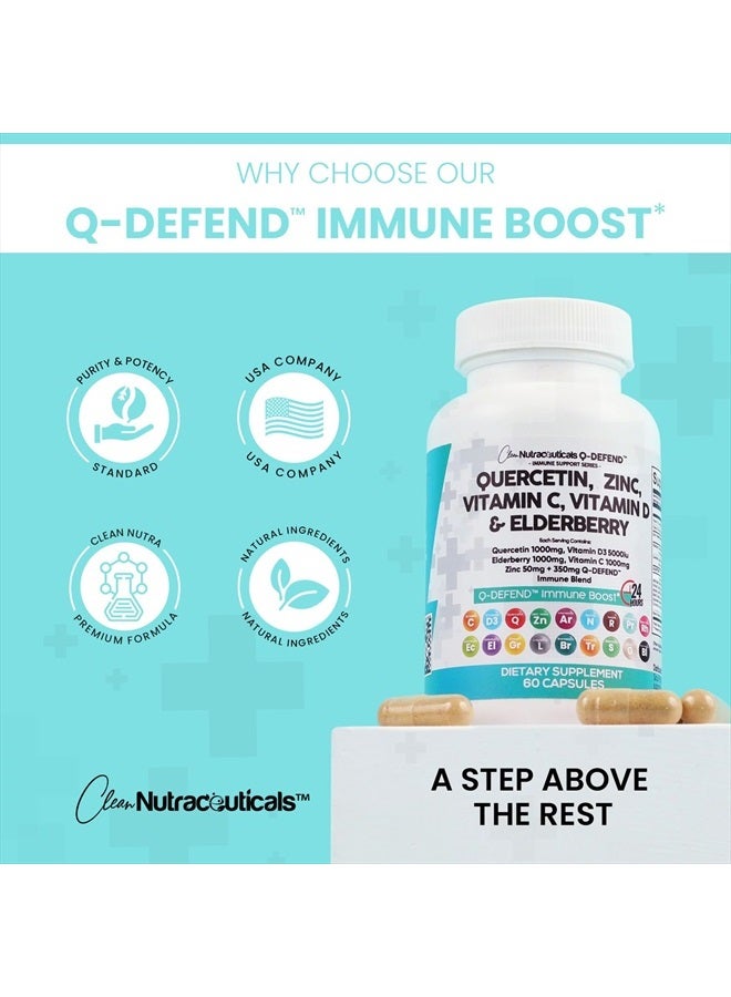 Clean Nutraceuticals كويرسيتين 1000 ملغ زنك 50 ملغ فيتامين سي 1000 ملغ فيتامين د 5000 وحدة دولية بروميلين إلدربيري - مكمل دعم المناعة للرئة للبالغين مع أرتيميسينين، ثوم تخفيف الحساسية المناعية - Image 5
