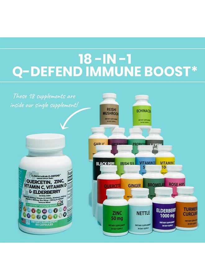 Clean Nutraceuticals كويرسيتين 1000 ملغ زنك 50 ملغ فيتامين سي 1000 ملغ فيتامين د 5000 وحدة دولية بروميلين إلدربيري - مكمل دعم المناعة للرئة للبالغين مع أرتيميسينين، ثوم تخفيف الحساسية المناعية - Image 2