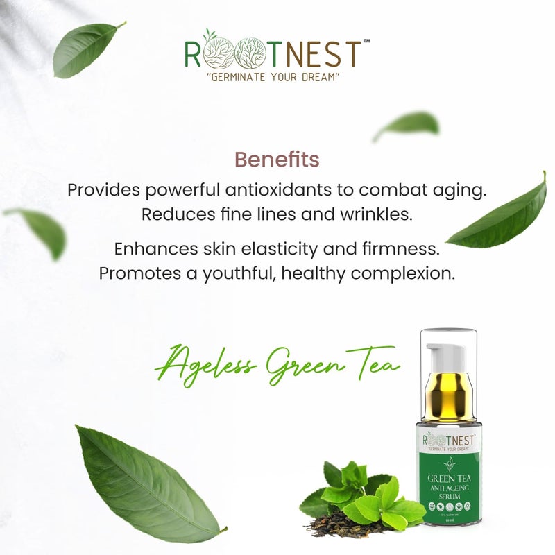 Rootnest Skin care kit with Mango Under Eye Serum Green Tea Anti Ageing Serum for face Anti Stretch Marks Serum 30ml - Image 2