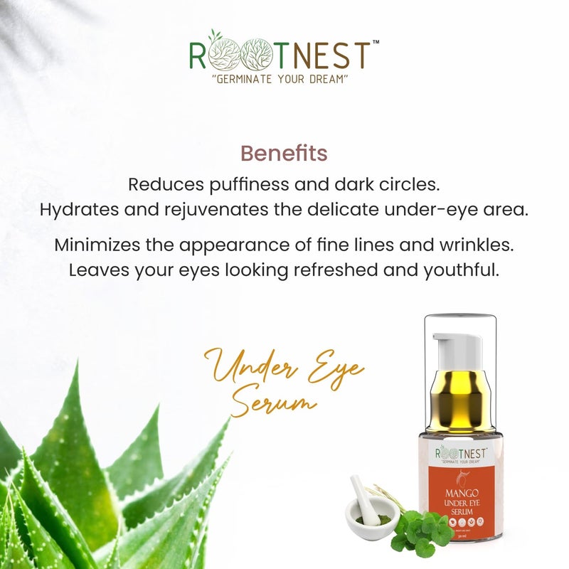 Rootnest Skin care kit with Mango Under Eye Serum Green Tea Anti Ageing Serum for face Anti Stretch Marks Serum 30ml - Image 3