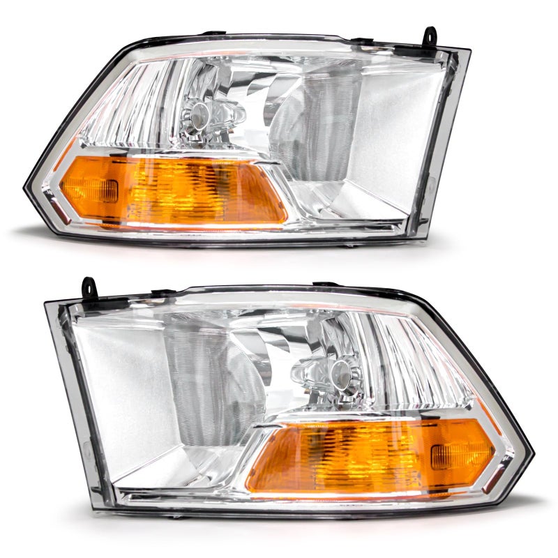 ADCARLIGHTS Compatible with 2009 2010 2011 2012 Dodge Ram 1500 2500 3500 Pickup Dual Cab Trims Headlights Chrome Housing Amber Reflector Driver and Passenger SideNot fit Quad Models