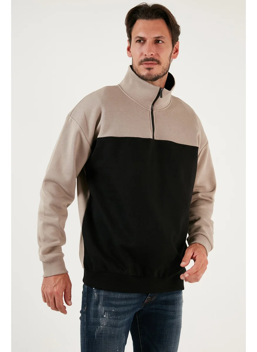 Buratti Regular Fit Zippered Stand-Up Collar with Furry Soft Raised Winter Sweat Men's Sweat 5905343