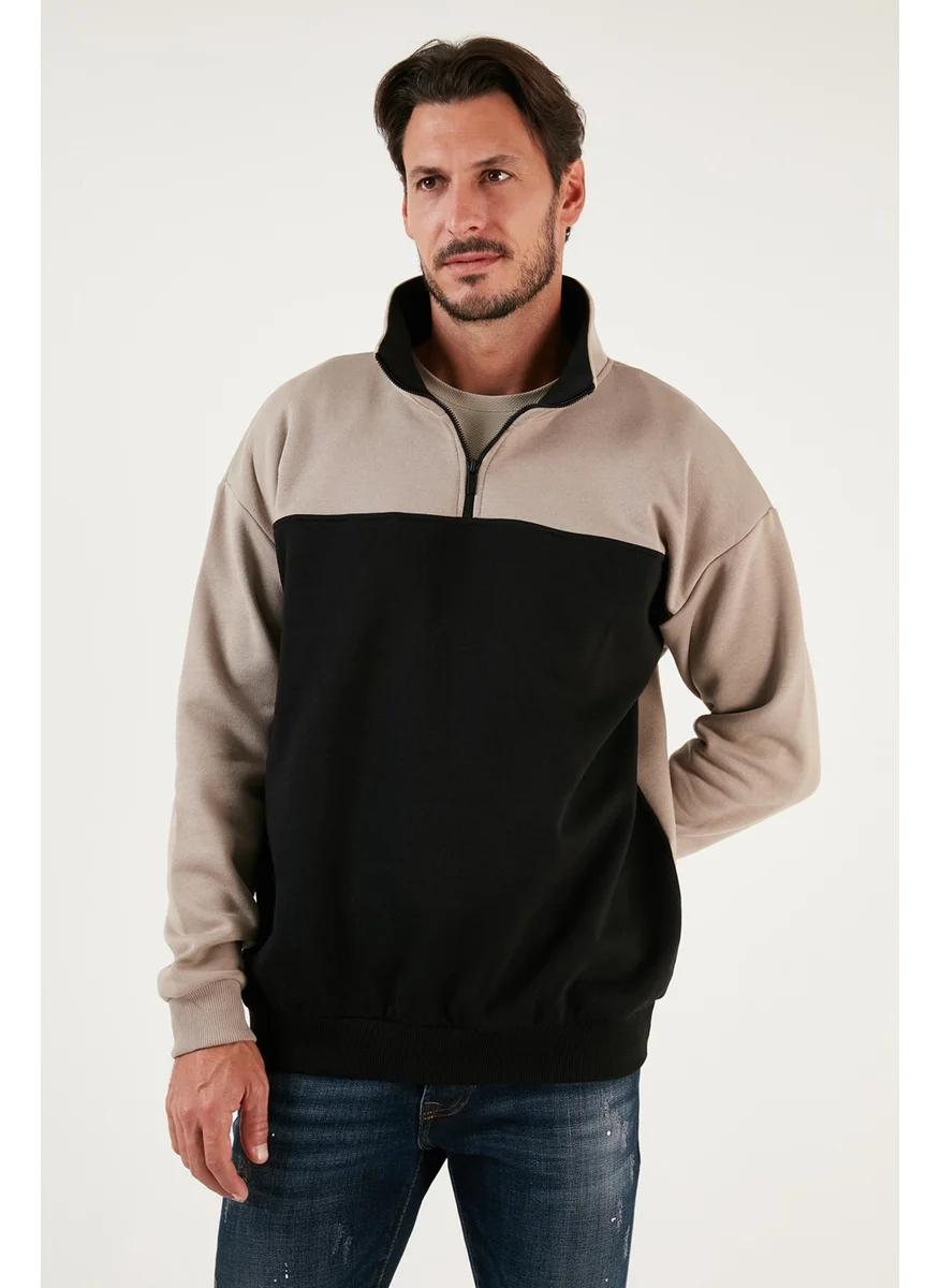 Buratti Regular Fit Zippered Stand-Up Collar with Furry Soft Raised Winter Sweat Men's Sweat 5905343