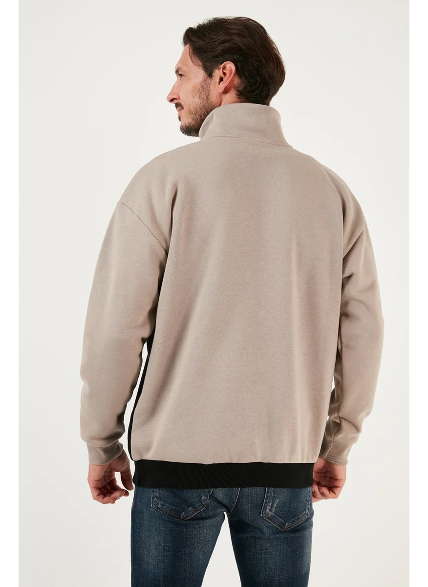 Buratti Regular Fit Zippered Stand-Up Collar with Furry Soft Raised Winter Sweat Men's Sweat 5905343