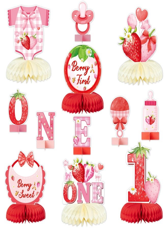 ANGOLIO Christmas Gifts 12Pcs Berry 1st Birthday Decoration Strawberry Honeycomb Centerpieces One Table Topper Red Strawberry Table Decoration for Birthday Fruits Theme Gender Revelation Party Favors - Image 2