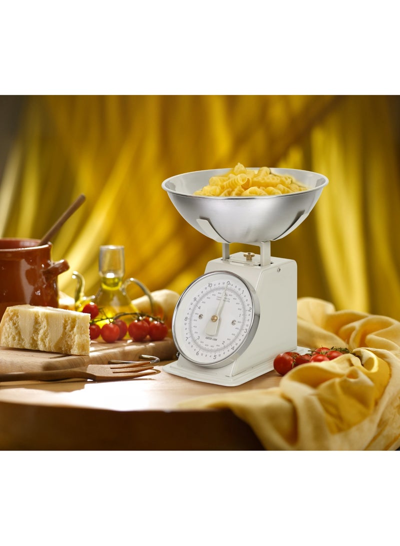 GREEN LION Vintage Kitchen Scale with Analog Display & Tare Function / 5 Kg Max Capacity / Easy to Read Dial / Dish Washer Safe Bowl / Calibrating Dial / Stainless Steel Bowl - Cream - Image 4