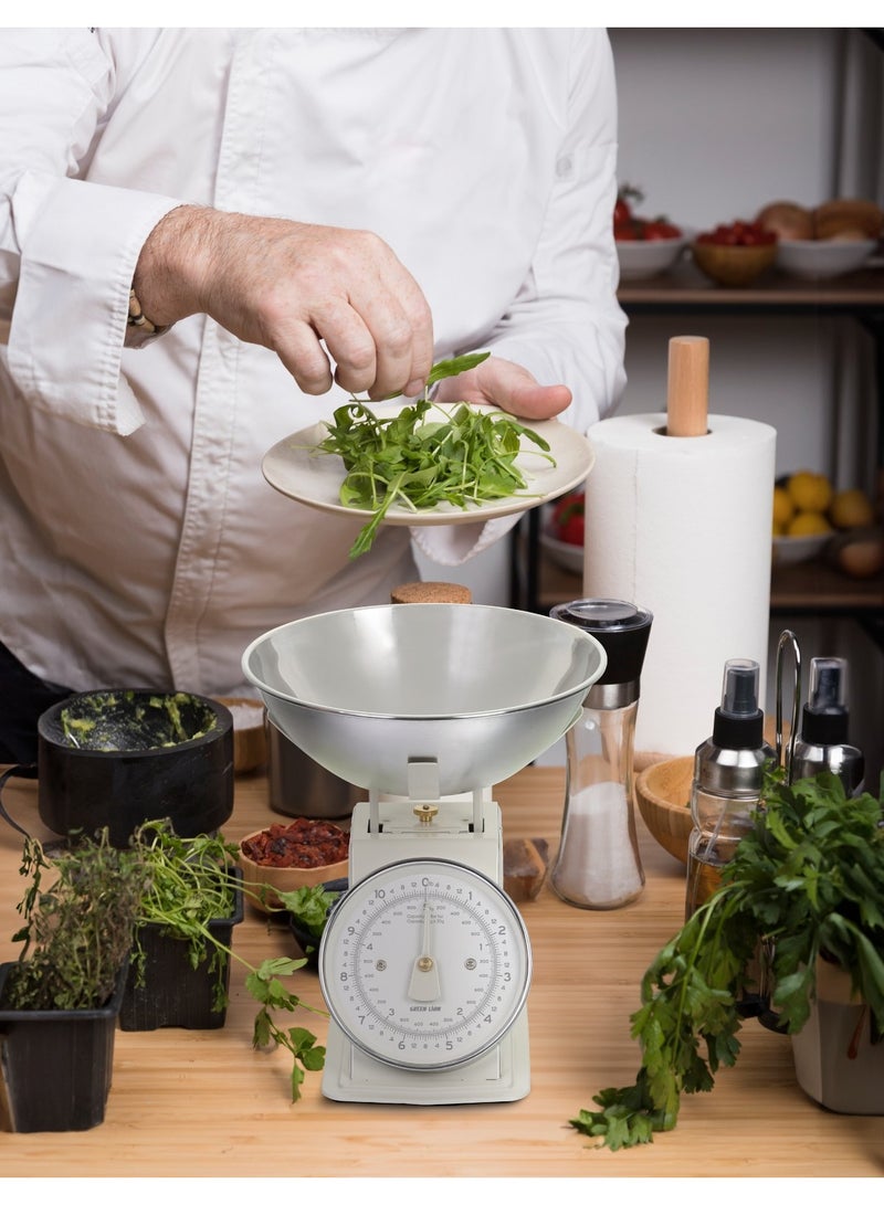 GREEN LION Vintage Kitchen Scale with Analog Display & Tare Function / 5 Kg Max Capacity / Easy to Read Dial / Dish Washer Safe Bowl / Calibrating Dial / Stainless Steel Bowl - Cream - Image 2