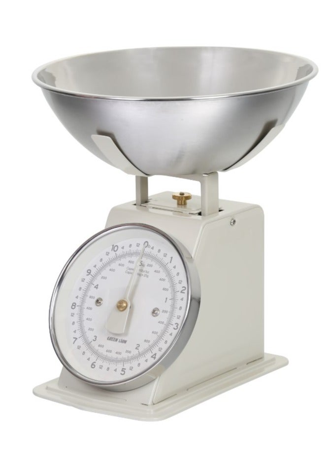 GREEN LION Vintage Kitchen Scale with Analog Display & Tare Function / 5 Kg Max Capacity / Easy to Read Dial / Dish Washer Safe Bowl / Calibrating Dial / Stainless Steel Bowl - Cream - Image 3
