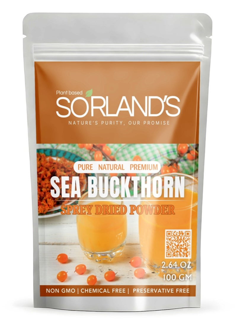 Sorland's Organic Sea Buckthorn Powder – 100g | Rich in Vitamin C & Antioxidants | Pure, Natural Superfood | Immune Support, Skin Health & Omega Nutrients - Image 1