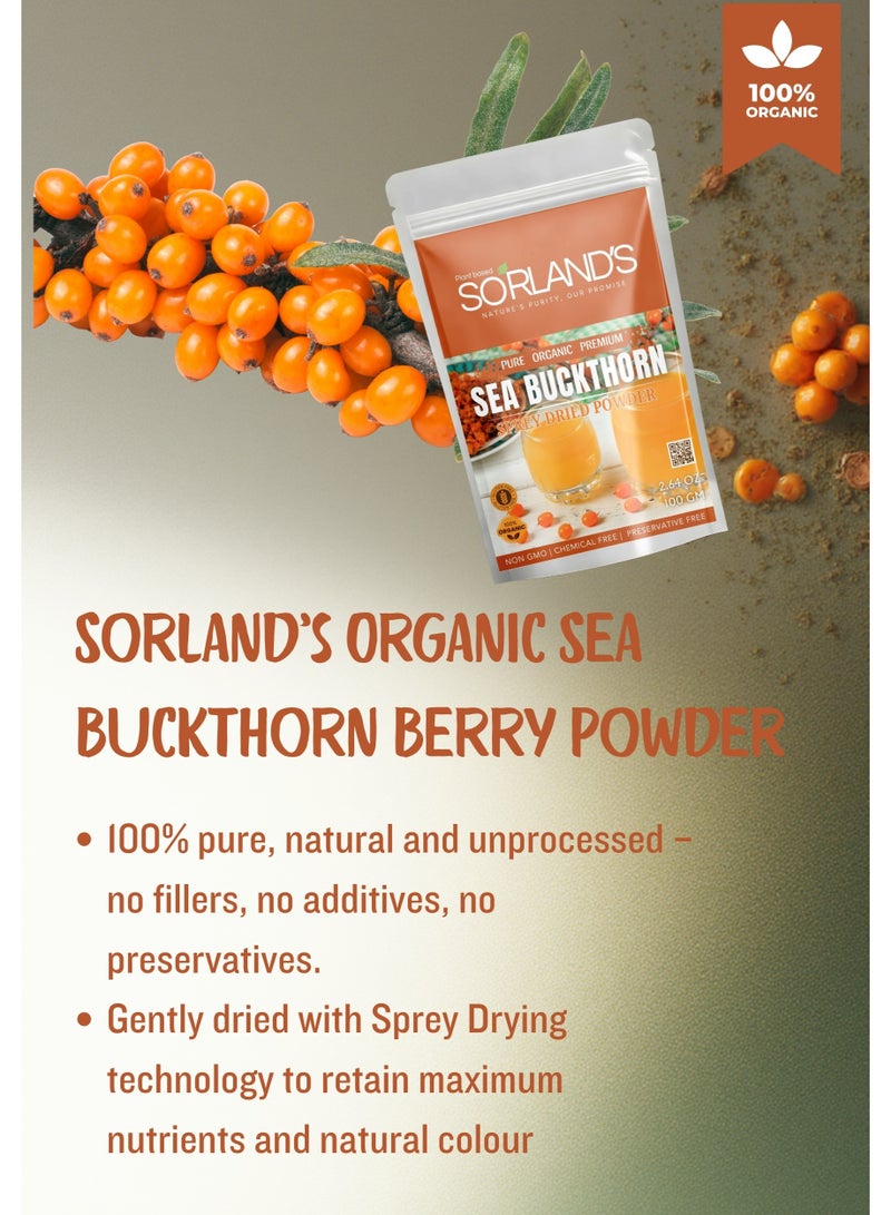 Sorland's Organic Sea Buckthorn Powder – 100g | Rich in Vitamin C & Antioxidants | Pure, Natural Superfood | Immune Support, Skin Health & Omega Nutrients - Image 3