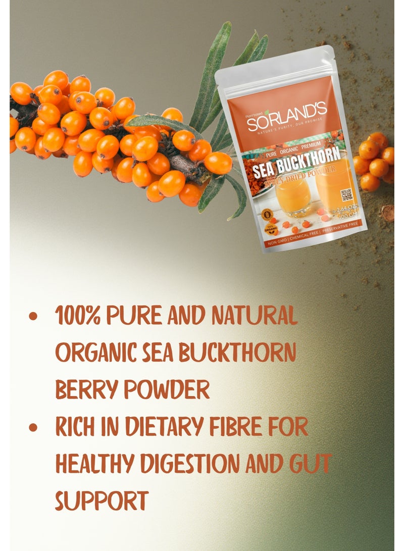 Sorland's Organic Sea Buckthorn Powder – 100g | Rich in Vitamin C & Antioxidants | Pure, Natural Superfood | Immune Support, Skin Health & Omega Nutrients - Image 2