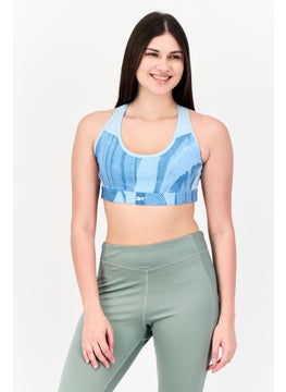 Women Allover Print Padded Sports Bra, Blue