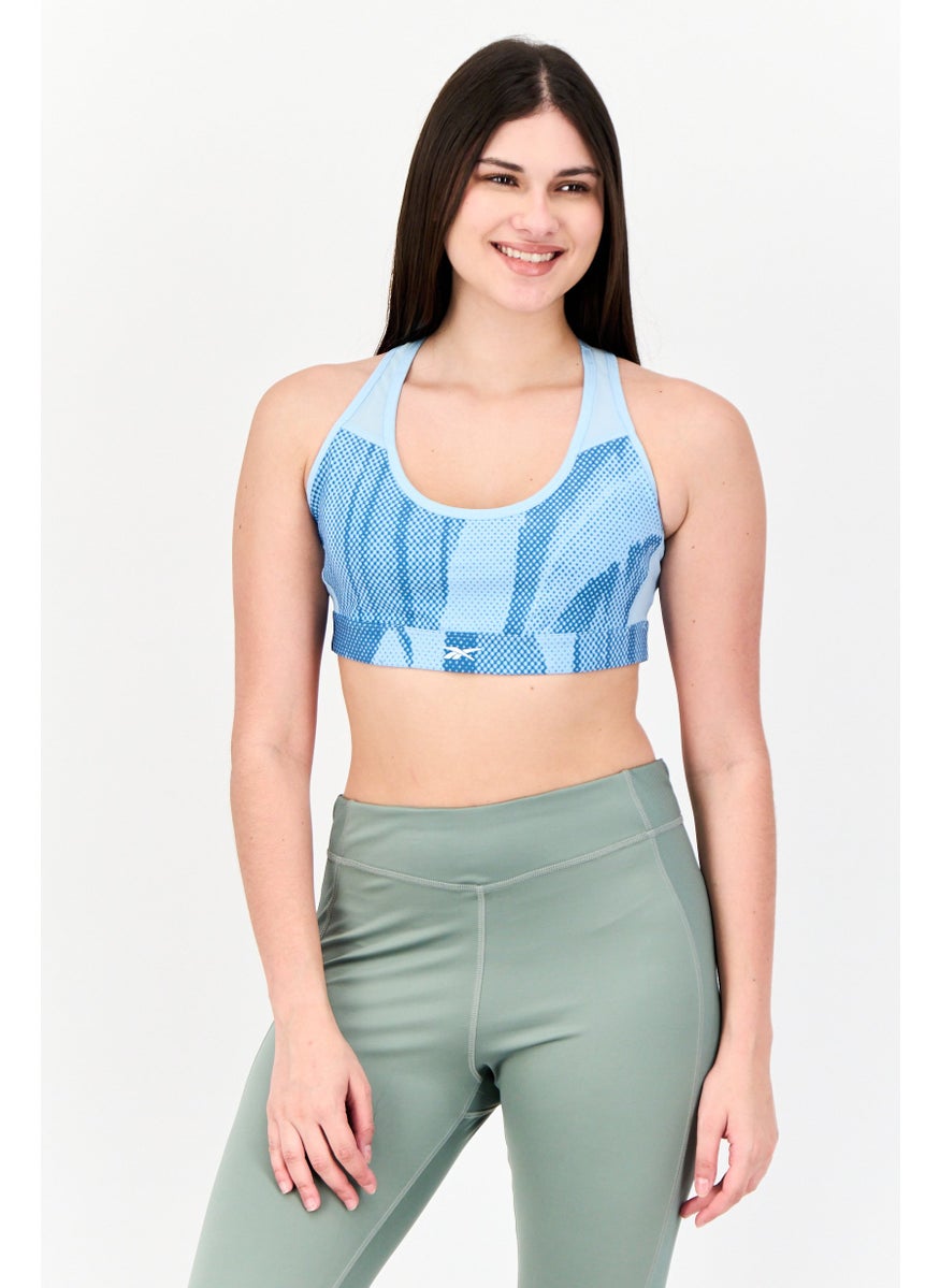 Reebok - Women Allover Print Padded Sports Bra, Blue - Image 1