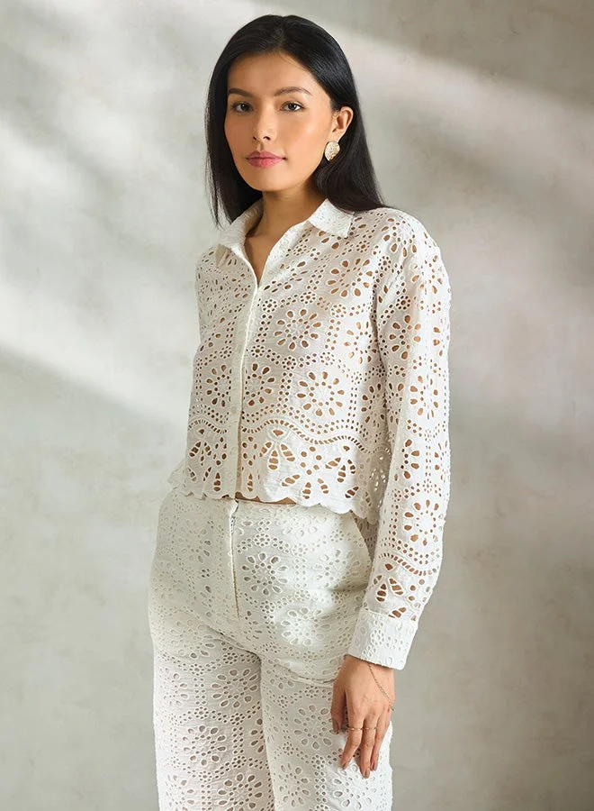 Virgio VIRGIO 100% Cotton White Boxy Shirt With Scallop Hem