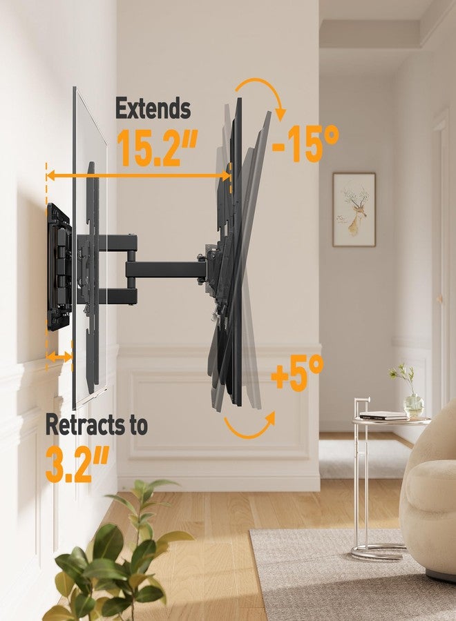 Perlegear Full Motion TV Wall Mount Bracket Swivel Articulating Extension Tilt Arms for 26-65 inch Flat Curved TVs, Max VESA 400x400mm up to 99lbs,16" Wood Studs,PGMFK4 - Image 4