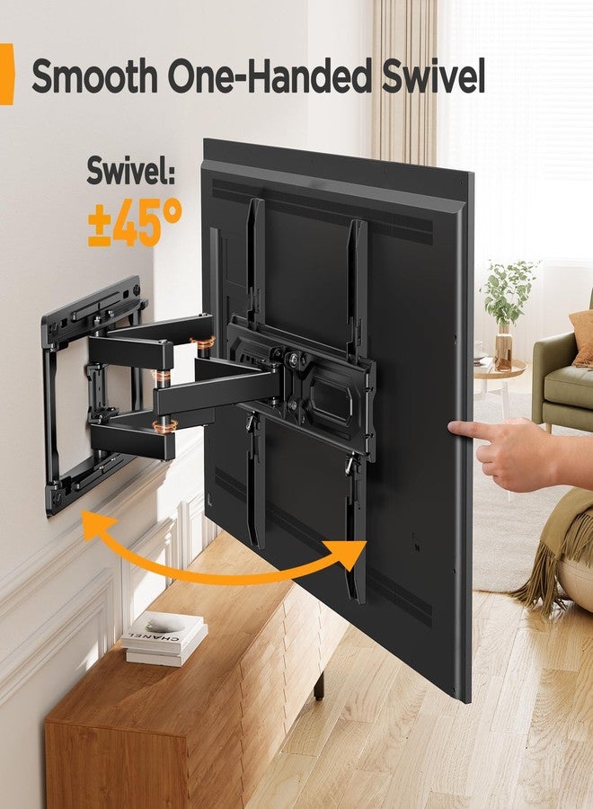 Perlegear Full Motion TV Wall Mount Bracket Swivel Articulating Extension Tilt Arms for 26-65 inch Flat Curved TVs, Max VESA 400x400mm up to 99lbs,16" Wood Studs,PGMFK4 - Image 5