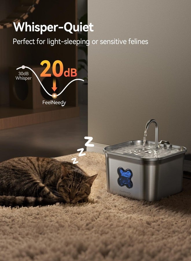 FEELNEEDY Cat Water Fountain, 304 Stainless Steel - 95oz/2.8L Faucet-Style Pet Drinking Fountain for Cats & Small Dogs, Ultra-Quiet <20dB, Dishwasher Safe, 4-Stage Filtration & Water Level Window - Image 5