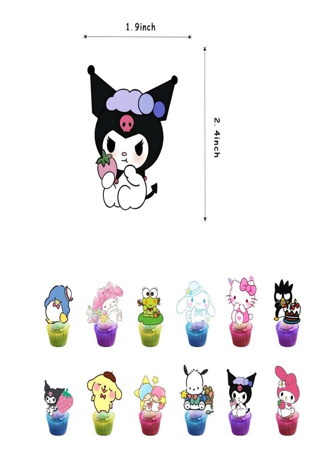 BNFUO Kawaii and Friends Birthday Decorations,Kawaii and Friends Party Supplies Include Happy Birthday Banner, Cake Topper and Cupcake Toppers, Balloons for Kids Party Decor - Image 5