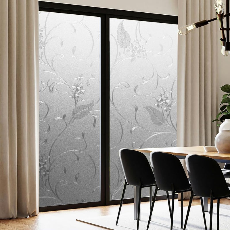 OXING Static Cling Non-Adhesive Frosted Glass Window Film for Decorative Decals and Privacy Covering on Shower Doors and Bathroom Doors (Vine, 17.7'' x78.7'') - Image 2