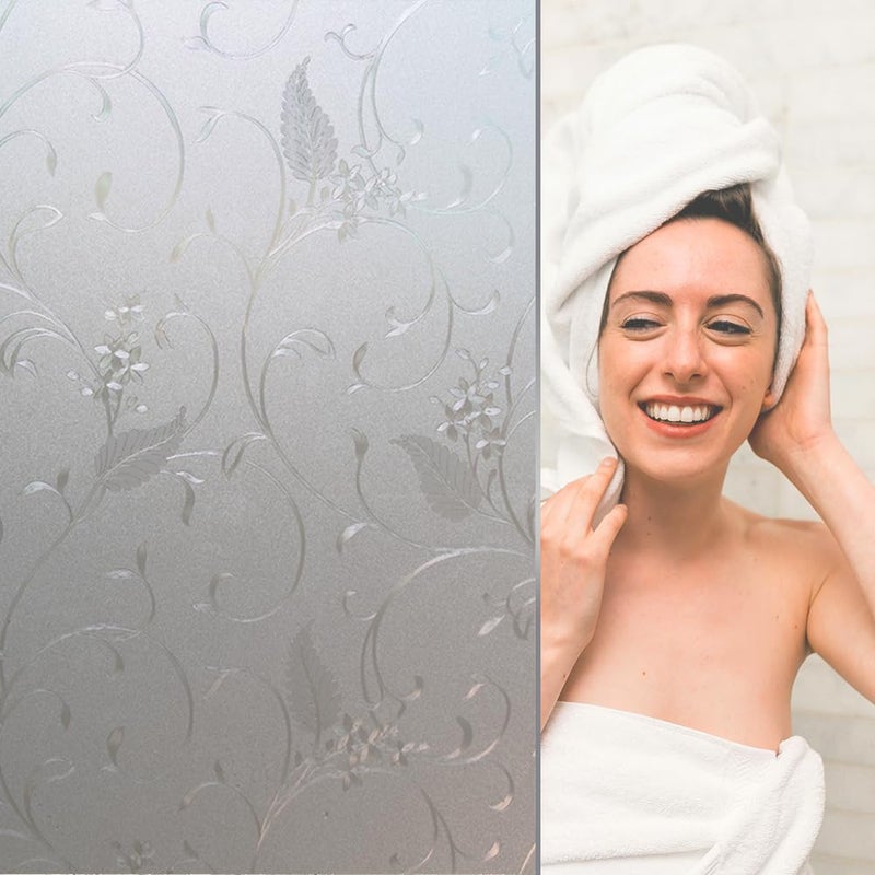 OXING Static Cling Non-Adhesive Frosted Glass Window Film for Decorative Decals and Privacy Covering on Shower Doors and Bathroom Doors (Vine, 17.7'' x78.7'') - Image 3