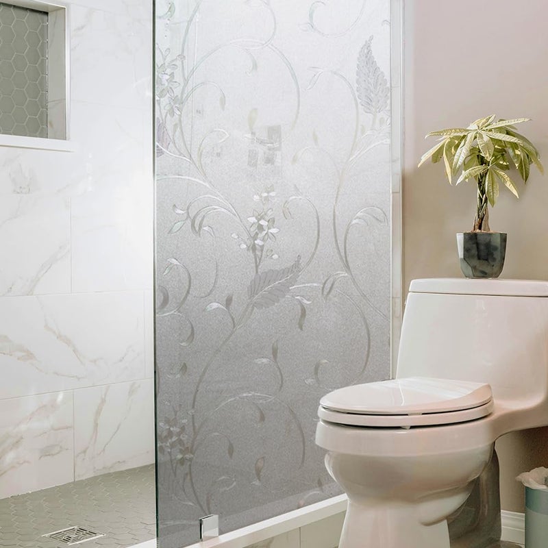 OXING Static Cling Non-Adhesive Frosted Glass Window Film for Decorative Decals and Privacy Covering on Shower Doors and Bathroom Doors (Vine, 17.7'' x78.7'') - Image 4