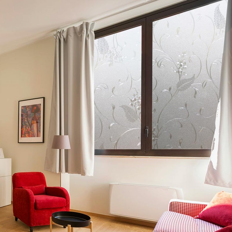 OXING Static Cling Non-Adhesive Frosted Glass Window Film for Decorative Decals and Privacy Covering on Shower Doors and Bathroom Doors (Vine, 17.7'' x78.7'') - Image 5