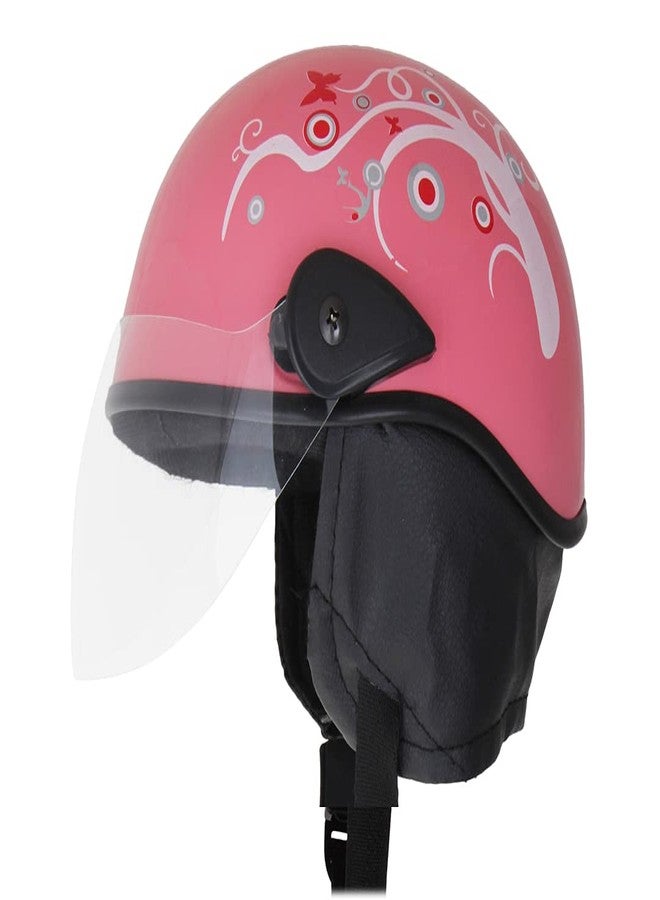 Western Era Stylish Half Face Helmet for Kids || Baby Safety and Comfort || (3-12 Years) (Pink Glossy) (Red Sticker) (Non-Motorized) - Image 1