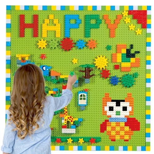 RAINBOW TOYFROG كتل البناء على الحائط أو الطاولة 8 قطع 10x20 قاعدة لاصقة للحائط 812 قطعة كتل مع تروس ومسار رخام للأطفال ألعاب STEM ألعاب بناء نشاط حائط مع تخزين الألعاب - Image 1
