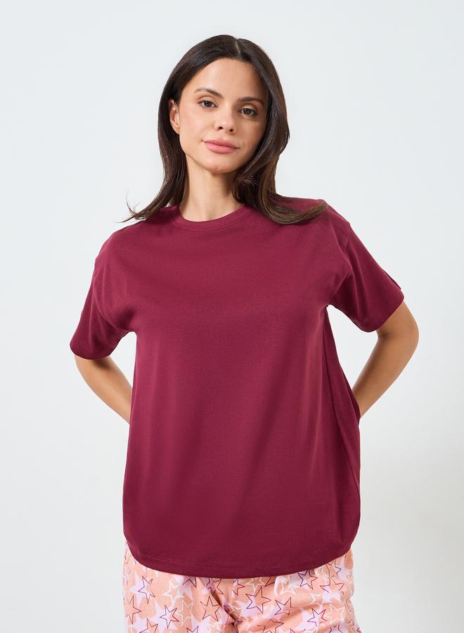 Styli Solid Cotton T-Shirt and Star Print Pyjama Set - Image 2