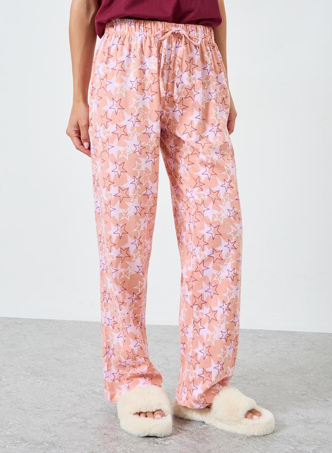 Styli Solid Cotton T-Shirt and Star Print Pyjama Set - Image 4