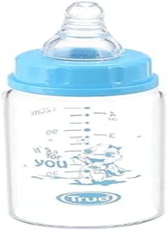 True baby Glass Baby Bottle with Silicone Teat, 120 ml - Blue