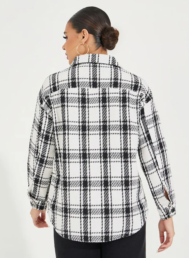 ستايلي شاكيت فضفاض مطبع بمربعات مع جيوب