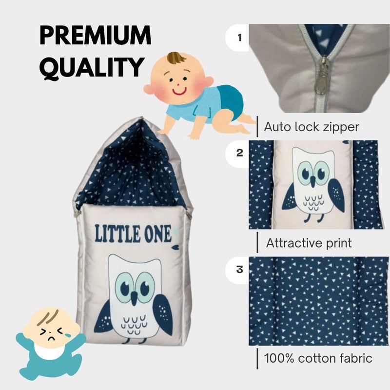 RUMPES 3-in-1 Sleeping Bag & Carry Nest | Soft Cotton Bedding for Newborns (0-6 Months) | Lightweight, Travel-Friendly & Comfortable Bassinet for Co-Sleeping | Skin-Friendly (Blue Little ONE) - Image 2