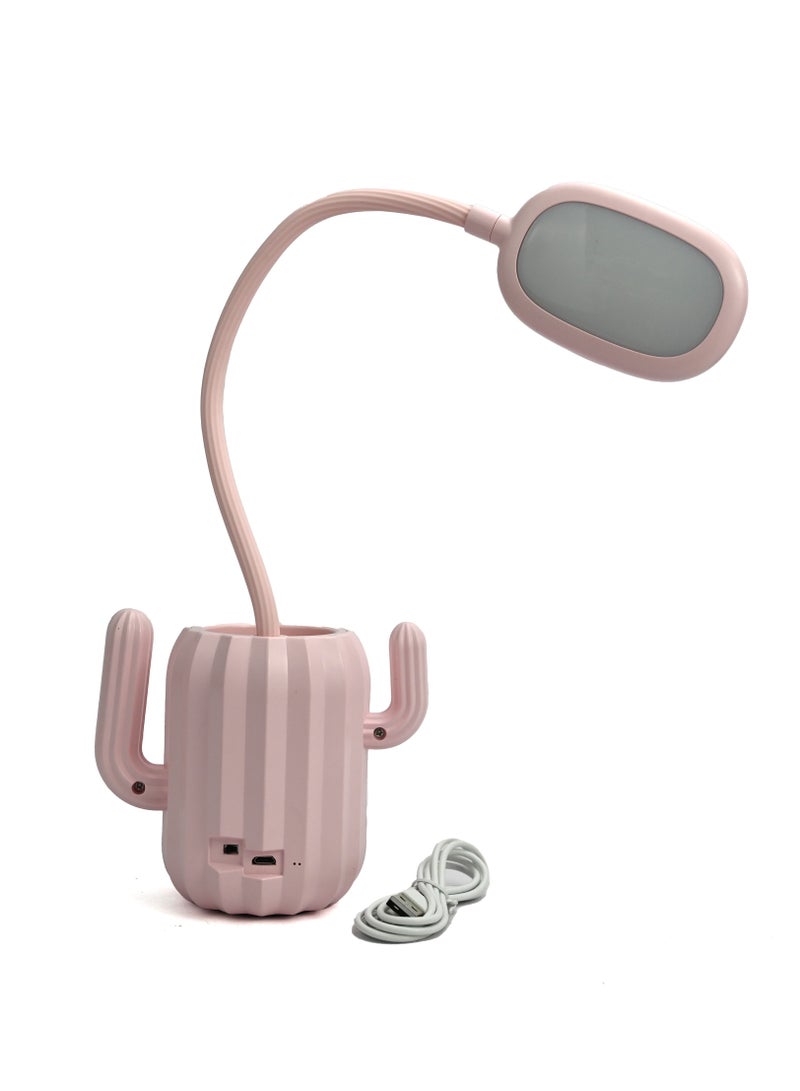 Cactus Desk Lamp with Pen Holder USB Rechargeable Led, Pretty Desk Lamp with Adjustable Neck and Hands, Patel Shade Lamp for Reading, Bedside, Or Desk Work, Light Decor - Image 1