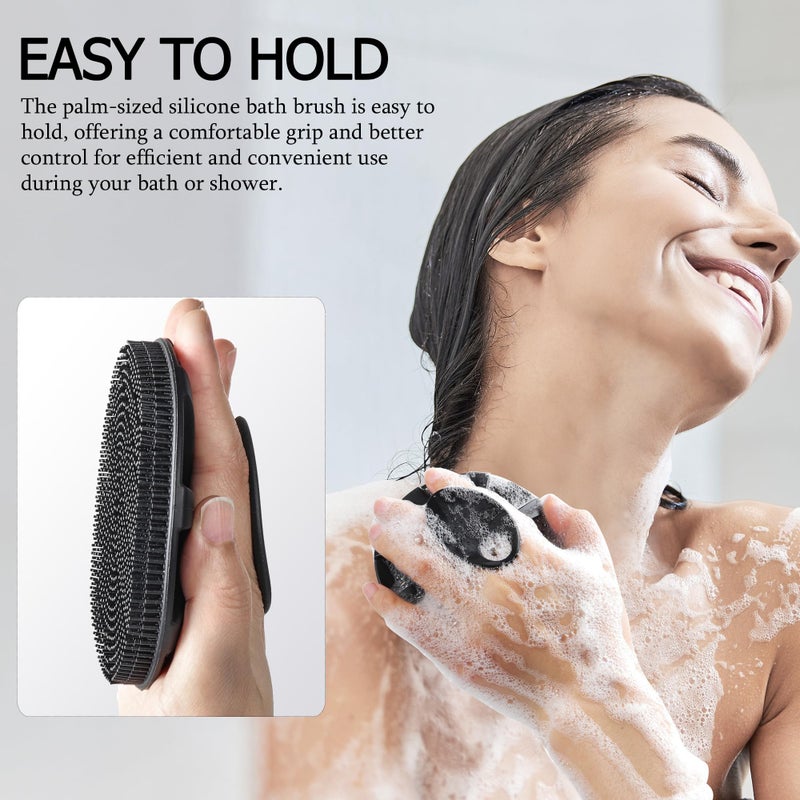 INNERNEED Food-Grade Soft Silicone Body Scrubber Shower Brush Handheld Cleansing Skin Brush, Gentle Exfoliating and Lather Well (Black) - Image 3